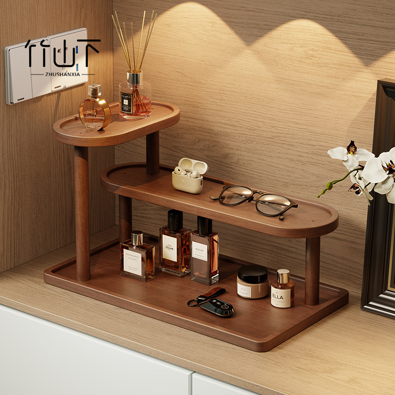 实木化妆品收纳架香薰置物架收纳错层复古桌面多功能小型转角展示