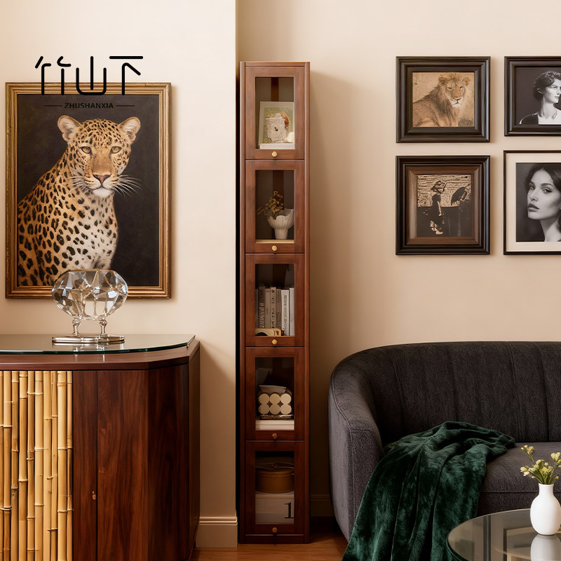 实木窄柜书架墙边小窄立柜落地置物架夹缝家用客厅中古客厅陈列柜,住宅家具,单个书柜,淘宝优惠券,粉丝福利购,淘宝优惠卷