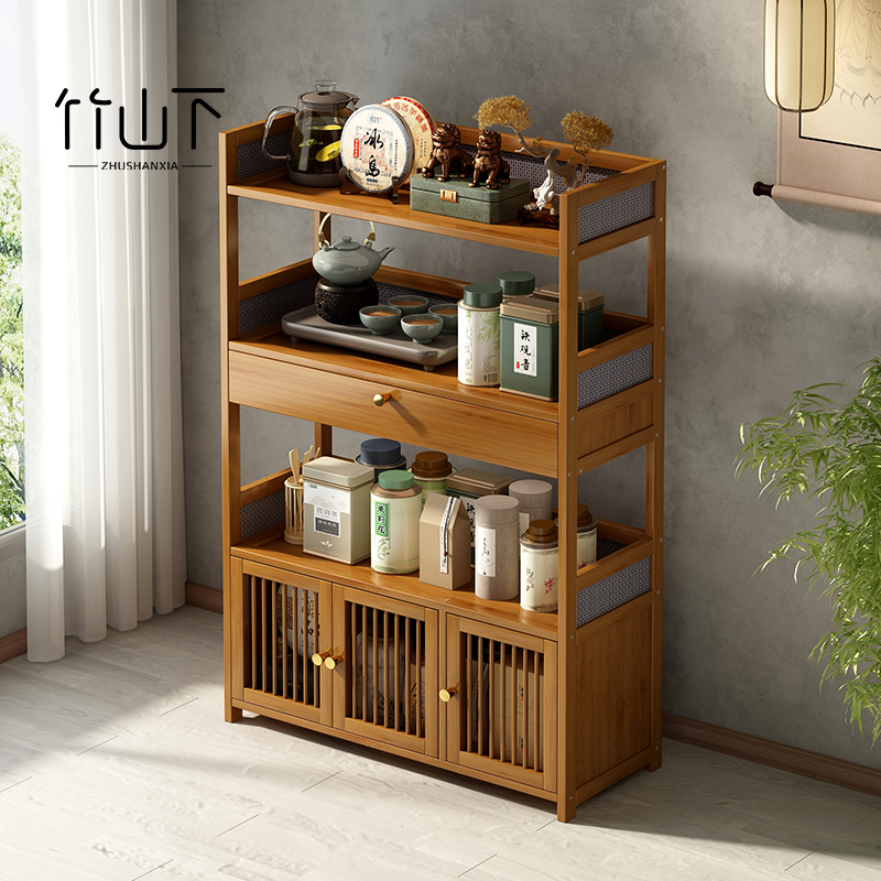 中式博古架茶水柜茶室置物架陈列柜收纳茶桌侧边柜多宝阁茶叶摆件