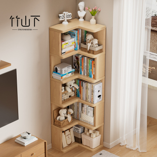 客厅转角书柜三角实木书架靠墙一体置物架落地拐角柜家用墙角柜子