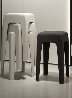 塑料凳子可叠放加厚家用软包现代简约方凳餐桌备用加座商用椅登子