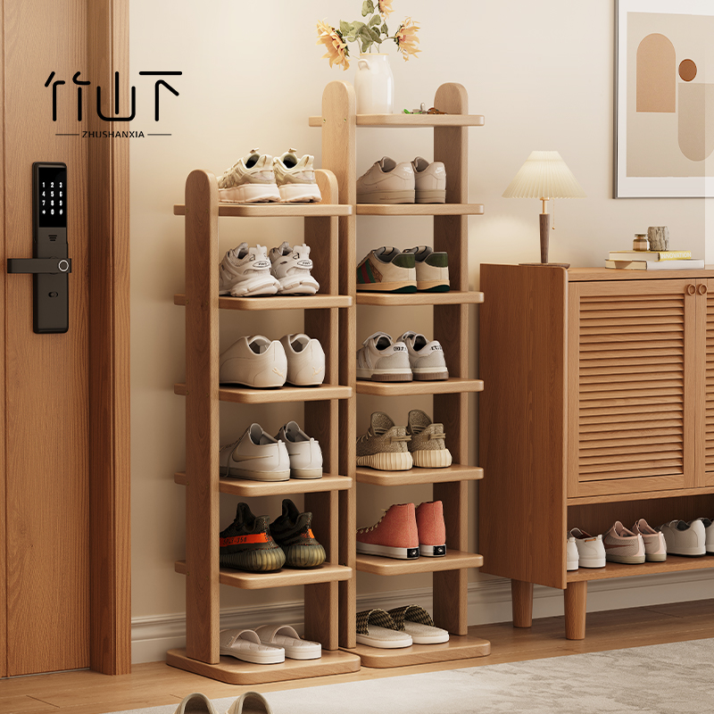 入户小窄鞋架多层家用门口置物架实木简易儿童门后角落鞋子收纳架