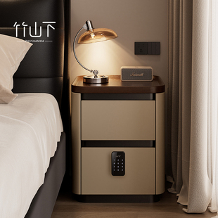 实木床头柜保险箱一体家用卧室小型床边高级感智能带锁置物收纳柜