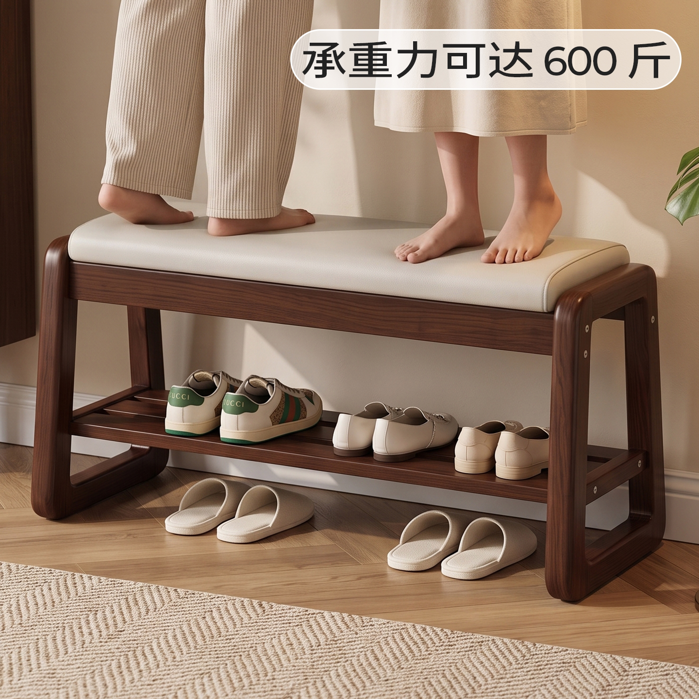 实木入户门玄关换鞋凳可坐可收纳图片