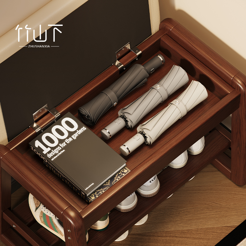 【进口实木】藤编储物换鞋凳