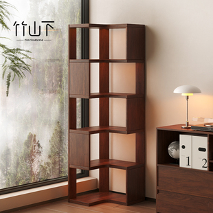 实木转角书架儿童绘本架客厅置物架落地储物柜不占空间收纳展示柜