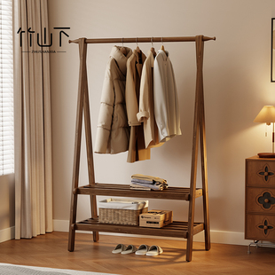 简易挂衣架落地置物架床头晚上放衣服神器家用卧室木大衣架衣帽架