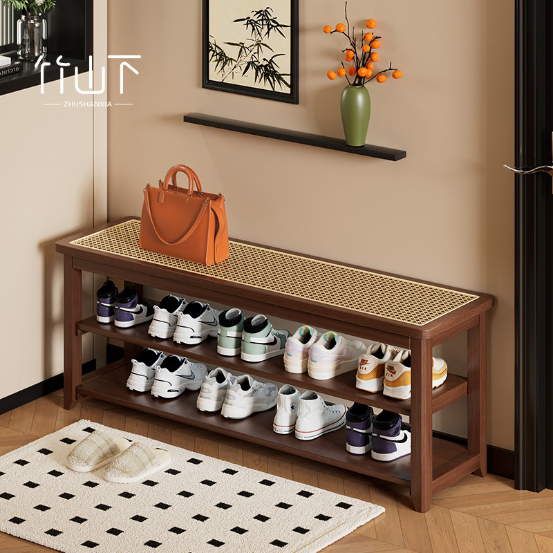 实木换鞋凳中古风家用入户门口藤编穿鞋凳可坐鞋柜玄关鞋架进门凳,住宅家具,换鞋凳,淘宝优惠券,粉丝福利购,淘宝优惠卷