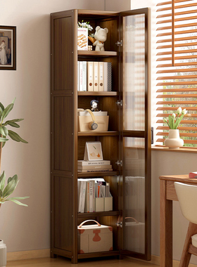 书柜带柜门一体整墙防尘高窄柜实木书架客厅墙边立式置物柜收纳柜
