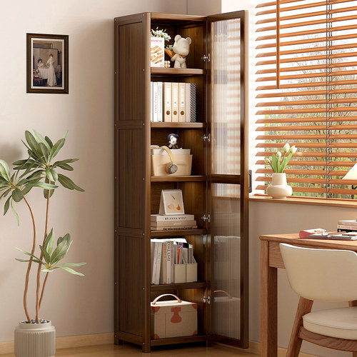 书柜带柜门一体整墙防尘高窄书架