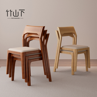 实木餐椅家用2025新款靠背椅子可叠放餐桌专用软包椅子小户型茶椅