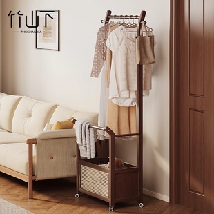 实木衣架落地衣帽架卧室可移动家用房间脏衣篓挂衣架多功能挂包架