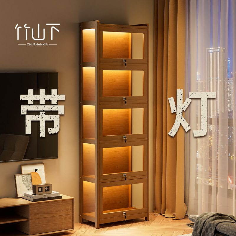 竹山下手办展示柜带锁带灯