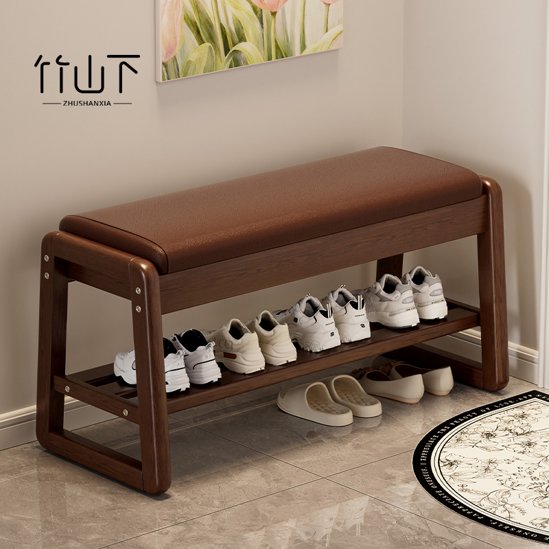 实木换鞋凳门口家用软包轻奢高级感鞋凳入户门鞋柜坐凳一体穿鞋凳