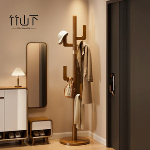 实木挂衣架落地卧室晚上放衣服神器入户玄关门口小型立式衣帽架