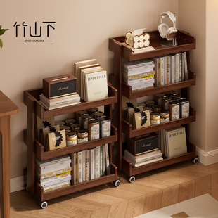 实木书架可移动分层置物架旋转书柜家庭阅读区布置家用角落储物柜