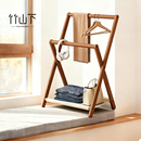 实木可折叠飘窗挂衣架卧室儿童落地衣帽架晾衣架床尾晚上放衣神器