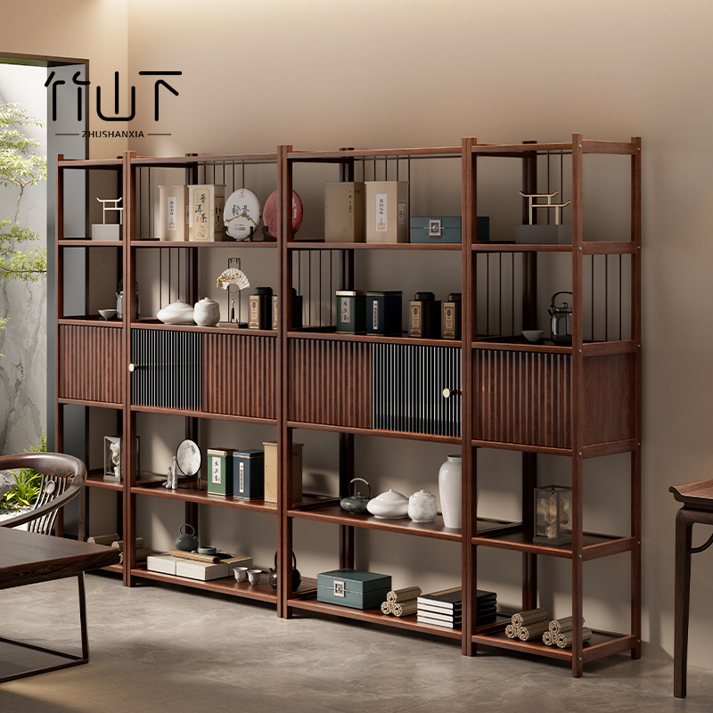 博古架实木新中式茶壶置物架子多宝阁茶具客厅摆件架子茶叶展示柜
