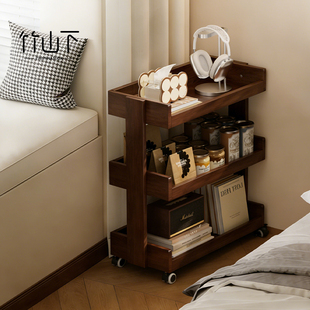实木床头柜替代品神器家用卧室中古风小型可移动置物架床边柜边几