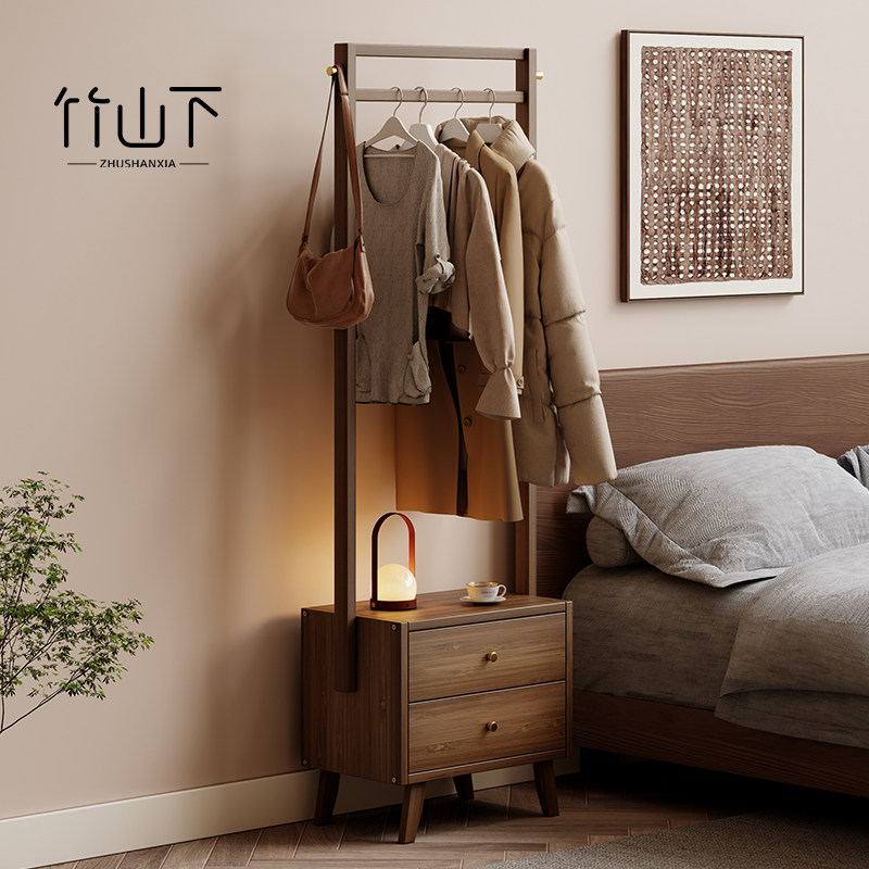 家用卧室实木床头柜挂衣架一体不占空间多功能小型收纳置物储物柜,住宅家具,床头柜,淘宝优惠券,粉丝福利购,淘宝优惠卷