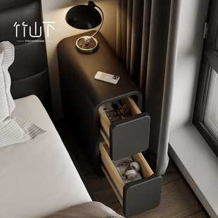 极窄床头柜小型实木家用卧室高级感黑色床侧边超窄款20cm收纳柜子