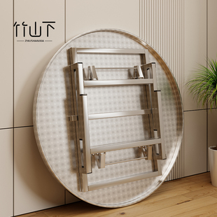 不锈钢圆桌可折叠餐桌饭店户外便携式吃饭桌子食堂10人吃饭大圆桌