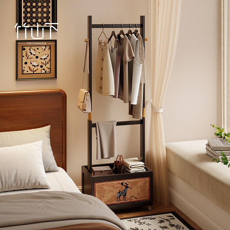 中古风衣帽架床边晚上放衣置物架可移动衣架落地挂衣架卧室晾衣架
