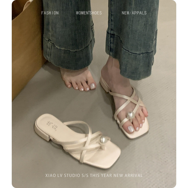 小众气质珍珠拖鞋女2025新款夏季外穿新中式粗跟大码凉鞋41到43,女鞋,其他拖鞋,淘宝优惠券,粉丝福利购,淘宝优惠卷