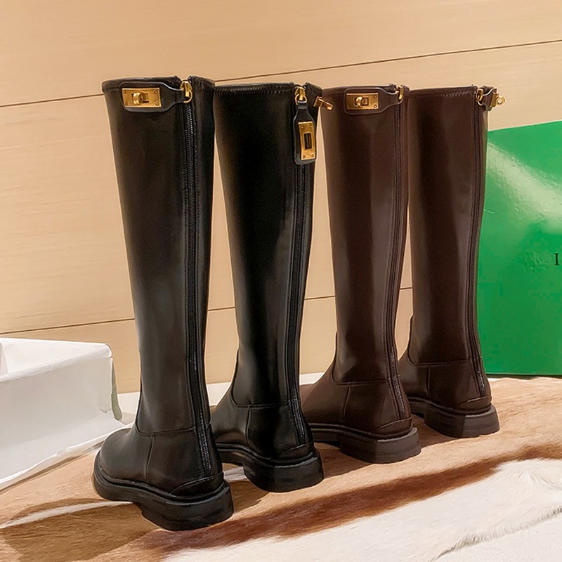 大码41一43不过膝显瘦粗跟弹力靴