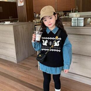 女童韩版休闲百搭马甲毛衣秋冬季2026新款儿童装女孩套头针织衫女