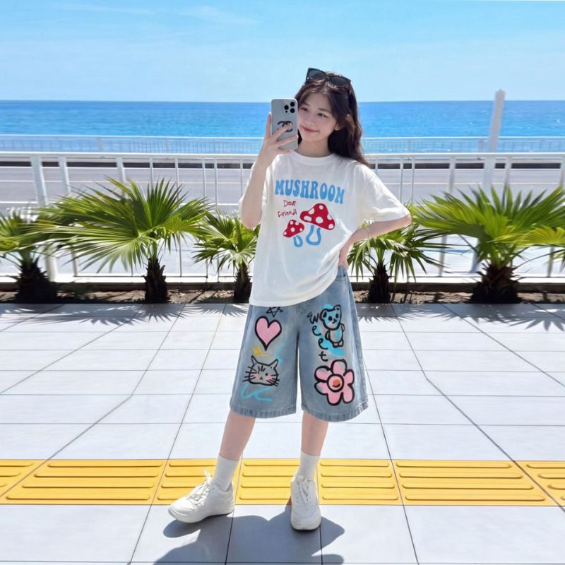 女童夏季短袖短裤套装夏装女孩图片