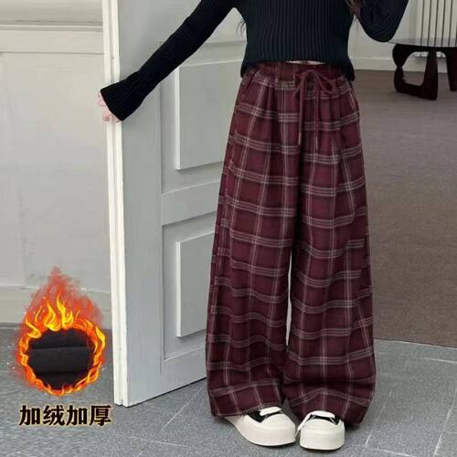 女童秋冬加绒加厚格子休闲长裤潮