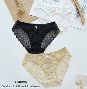 N498舒适女士中低腰性感格子蕾丝夏季透气性感女生无痕内裤M/L/XL