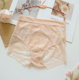 加大码 短裤 高腰网纱蕾丝透气小平角大包臀微收腹女式 N595女士内裤