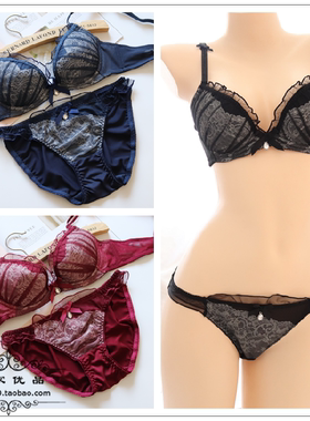 T08日系蕾丝文胸套装性感深V小胸内衣三角短裤带钢圈70A75A75B80B