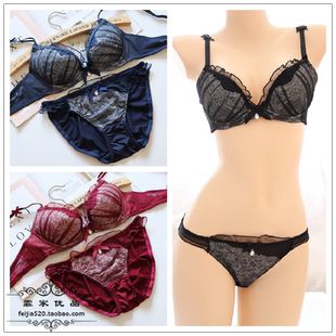 T08日系蕾丝文胸套装 带钢圈70A75A75B80B 性感深V小胸内衣三角短裤