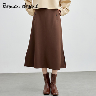 柏媛咖啡色高级气质美拉德半身裙女2026新款复古高腰显瘦中长款裙