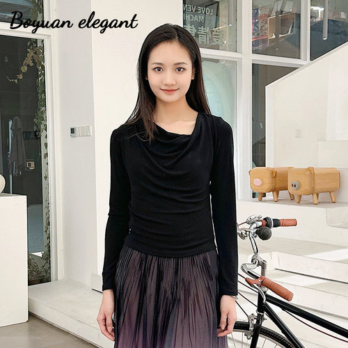 法式慵懒风荡领收腰显瘦上衣女