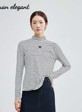 经典条纹复古修身显瘦T恤上衣女