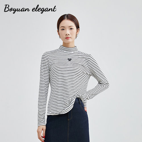 经典条纹复古修身显瘦T恤上衣女