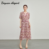 柏媛法式 高级感减龄收腰显瘦V领茶歇裙 气质温柔碎花连衣裙女夏季