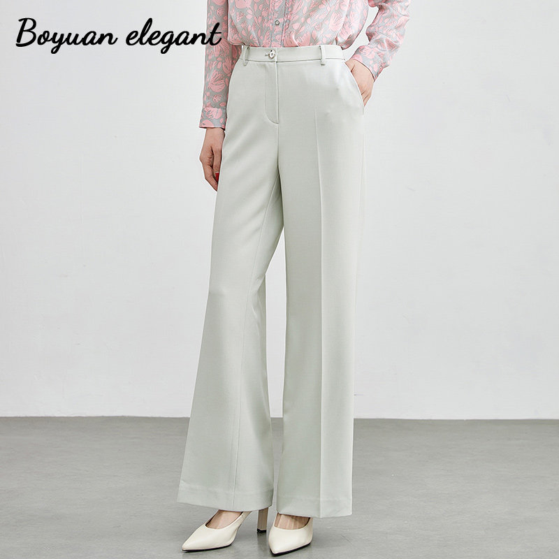 柏媛纯色宽松微喇叭职业风休闲长裤女2026通勤气质显瘦高腰西装裤