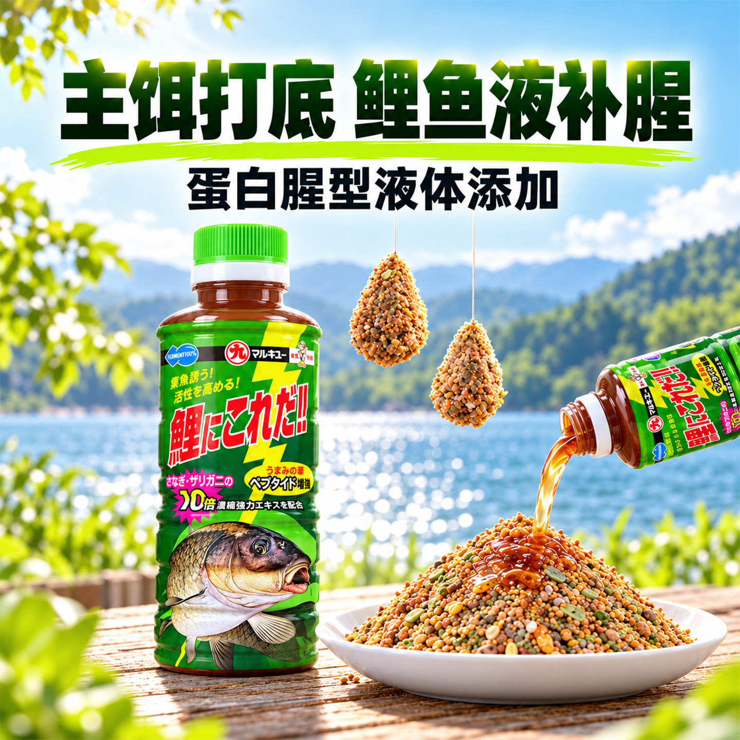 丸九日本进口鲤鱼液垂钓饵料野钓专用黑坑添加剂小药鲫鱼液体诱鱼