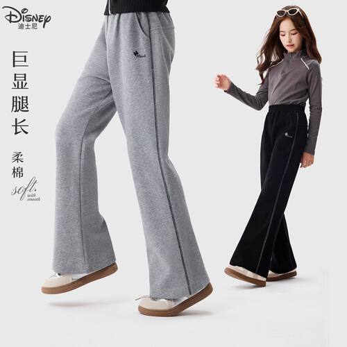 迪士尼女童裤子春夏季新款儿童微喇叭裤大童青少年薄款运动休闲裤