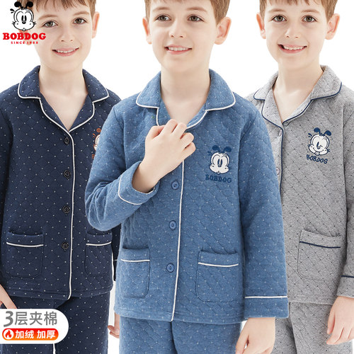 巴布豆秋季秋冬加厚男孩小孩睡衣