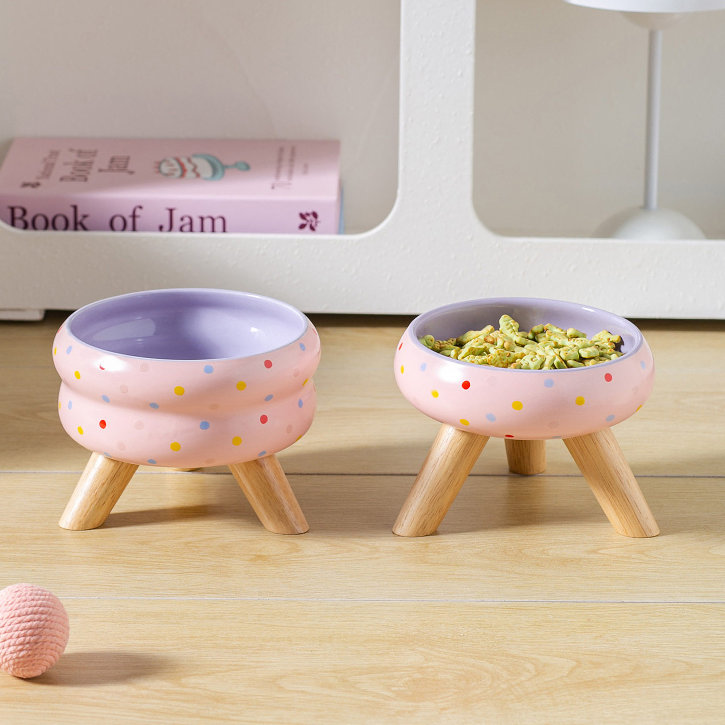创意波点女孩滚圈宠物碗带木托家用陶瓷宠物碗猫碗狗碗防打翻水碗,宠物/宠物食品及用品,宠物智能碗,淘宝优惠券,粉丝福利购,淘宝优惠卷