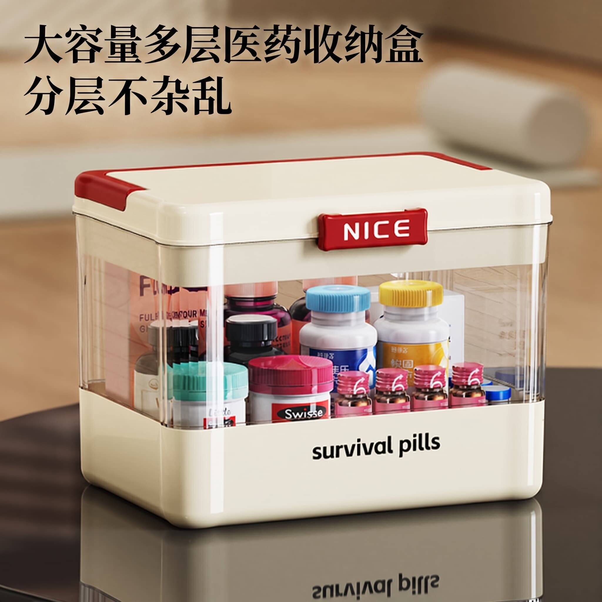 医药箱家用多层大容量收纳盒手提式医药盒药品收纳盒分装药盒塑料
