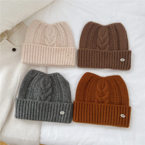 新款含羊毛高品质针织帽卷边