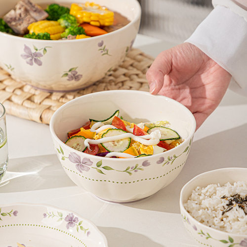 日式高颜值釉下彩陶瓷碗盘套装