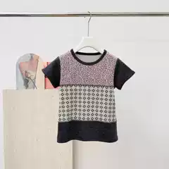 [in Stock] Niche 26 Spring/Summer New Korean Style Retro Color-Block Floral Short-Sleeve T-Shirt for Women, Slimming Top